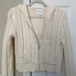 Le Lis Cable Knit Zip-Up Hoodie Sweater Medium
